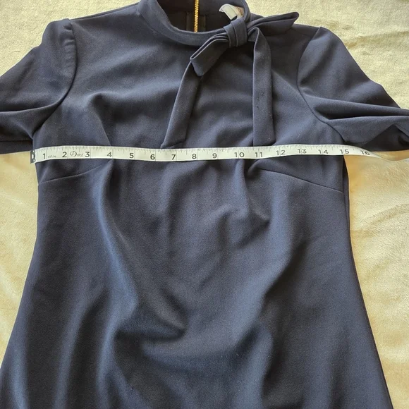 ‼️3/$30‼️Calvin Klein Tie-Neck Scuba Crepe Dress Womens 2 Navy High Neck Zip - Picture 11 of 16